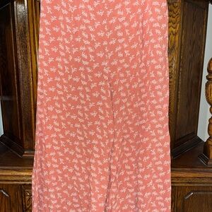 American Eagle Outfitters Coral Wide Leg Pants with White Floral Print